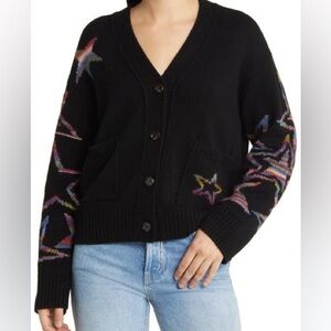Rails Reese Rainbow Stars Black Cardigan Wool Cashmere Blend Small EUC